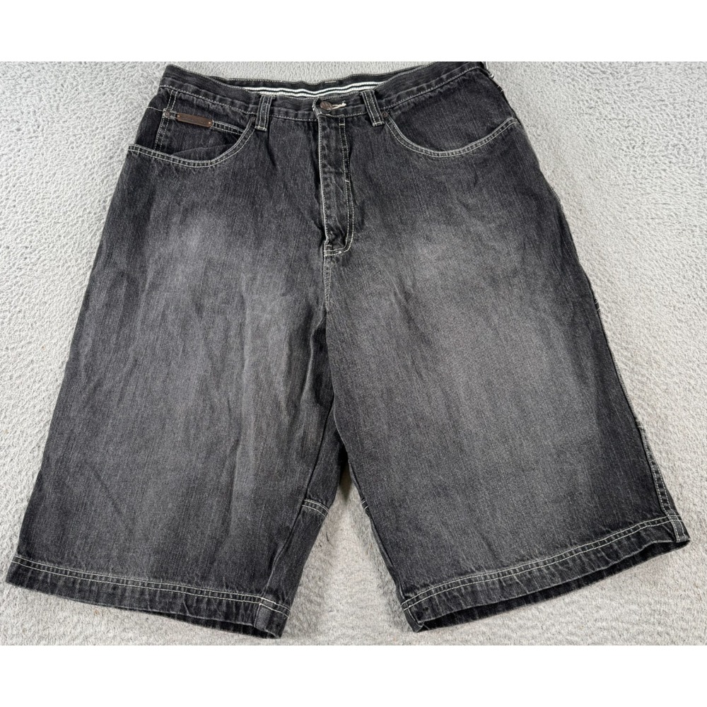 Vintage Rocawear Jorts Shorts Men's 36x14 Black Denim Faded Wide Leg Y2K Hip Hop